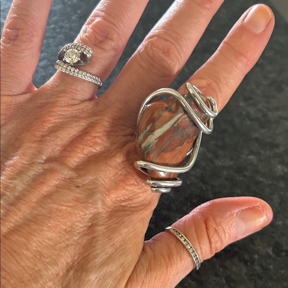 Silver and Brown Stone Silver Plated Statement Ring